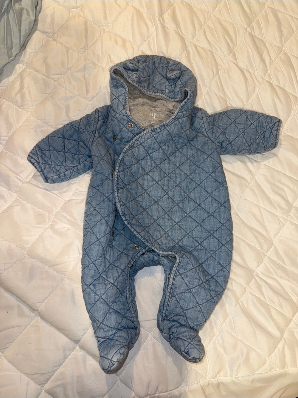 GAP Quilted Hooded Baby Footed One-Piece - Light Blue